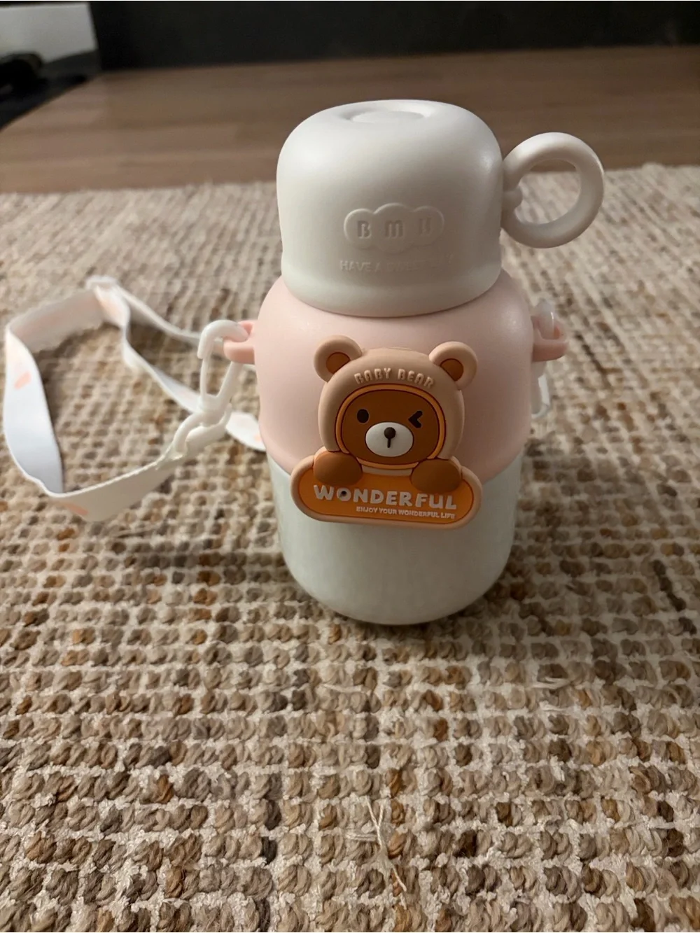Baby Bear Kids Water Bottle - Pink & White
